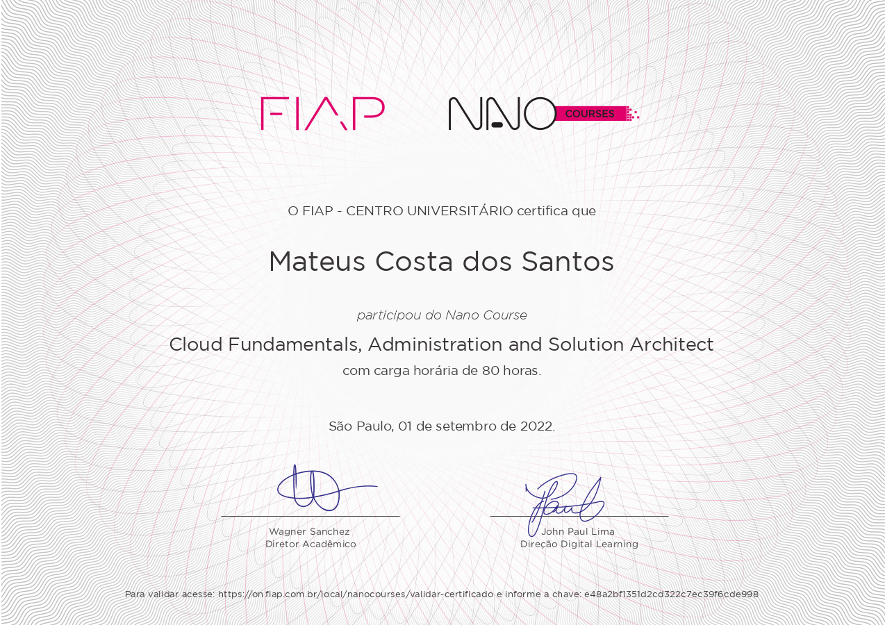 Oracle Associate Certification Mateus dos Santos - Itaú Unibanco | LinkedIn